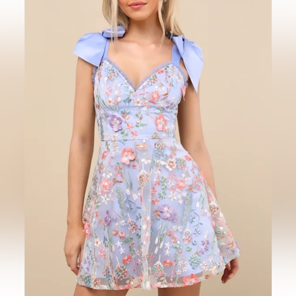 Floral Embroidered Blue Dress